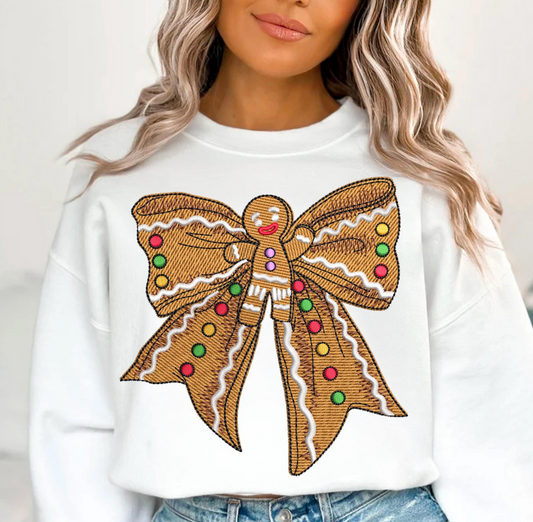 Faux Embroidered Gingerbread Bow Tee