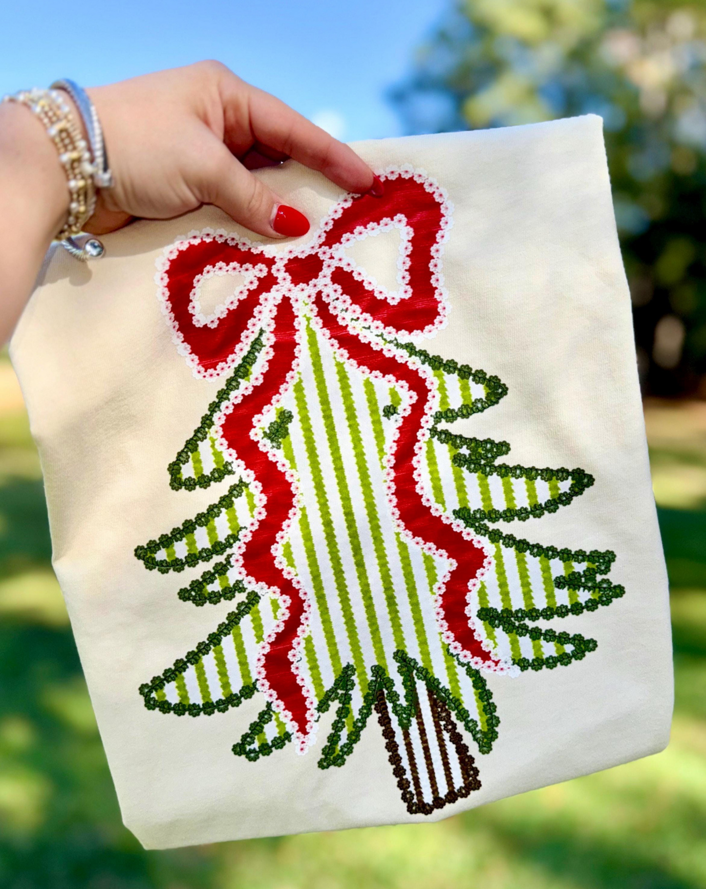 Faux Embroidered Tree Tee.