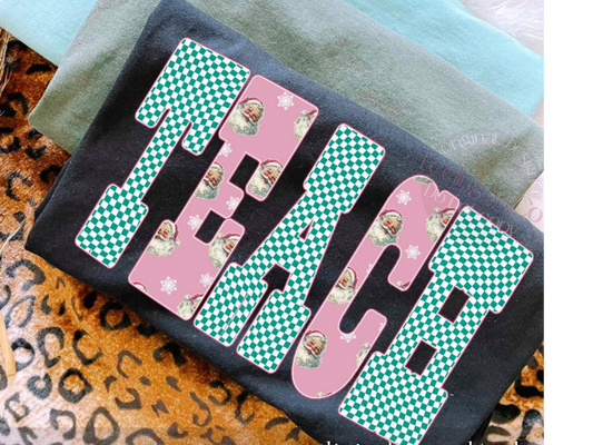 Pink & Green Check Teach Tee